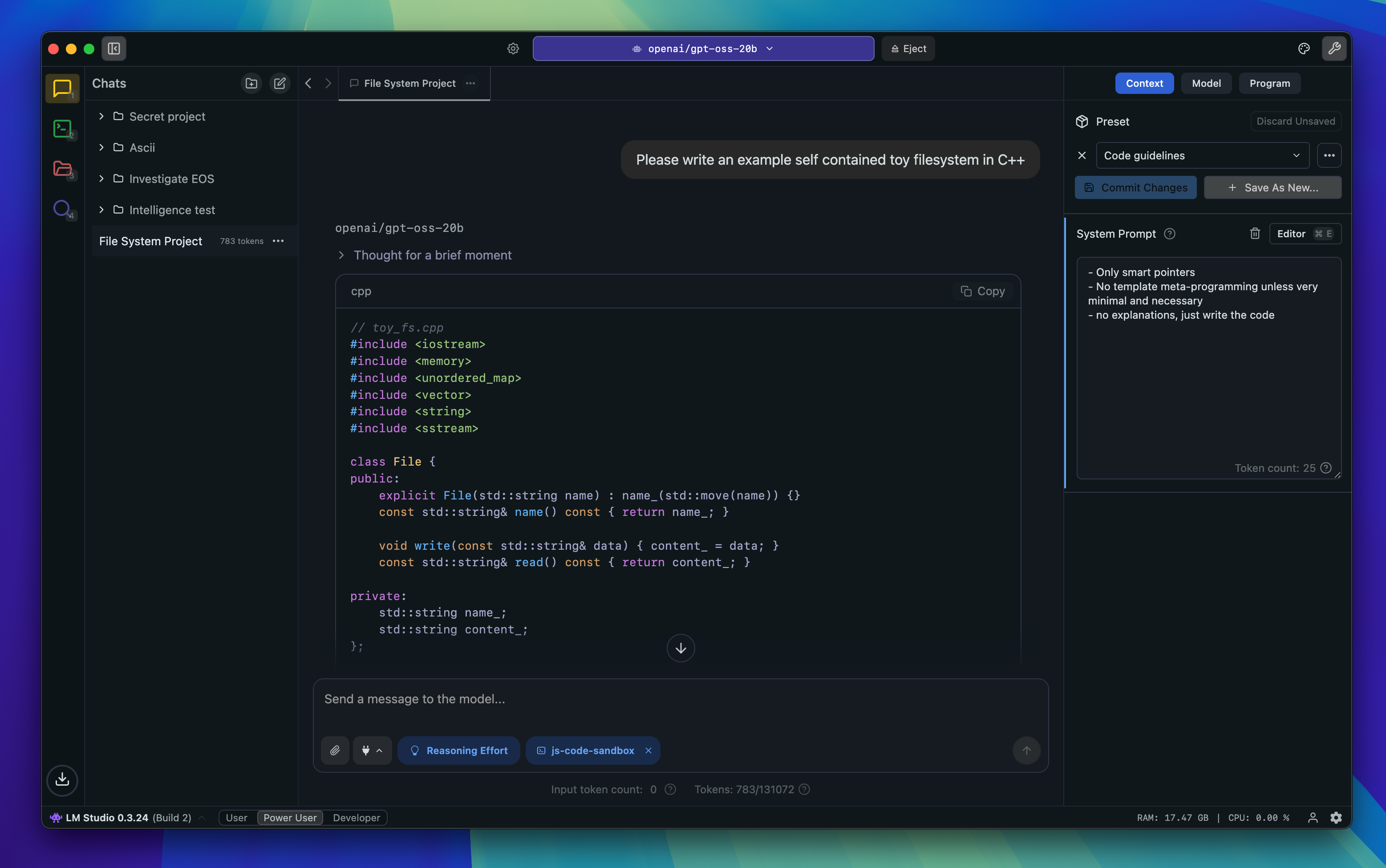 Screenshot of the LM Studio local AI application
